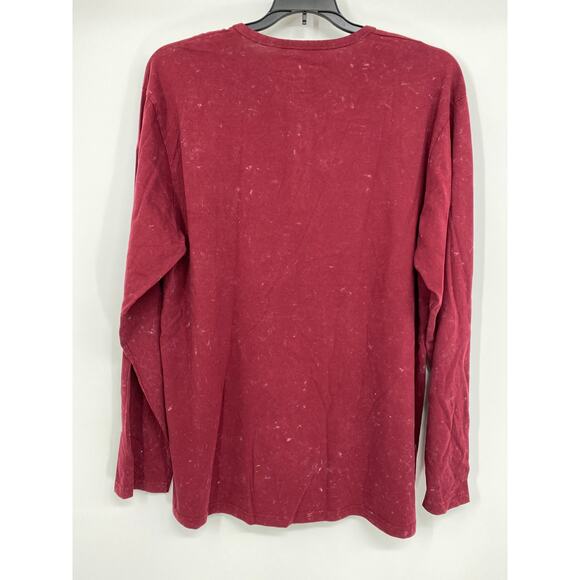 US Vintage Mens Maroon Burgundy Cotton Henley Long Sleeve Basic Shirt NEW Large - Picture 2 of 9